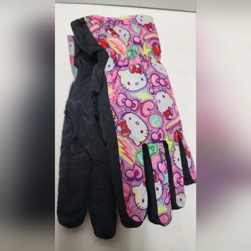 L/XL Girls Hello Kitty Ski Gloves Young Kids  Multicolor Pink Design Winter New